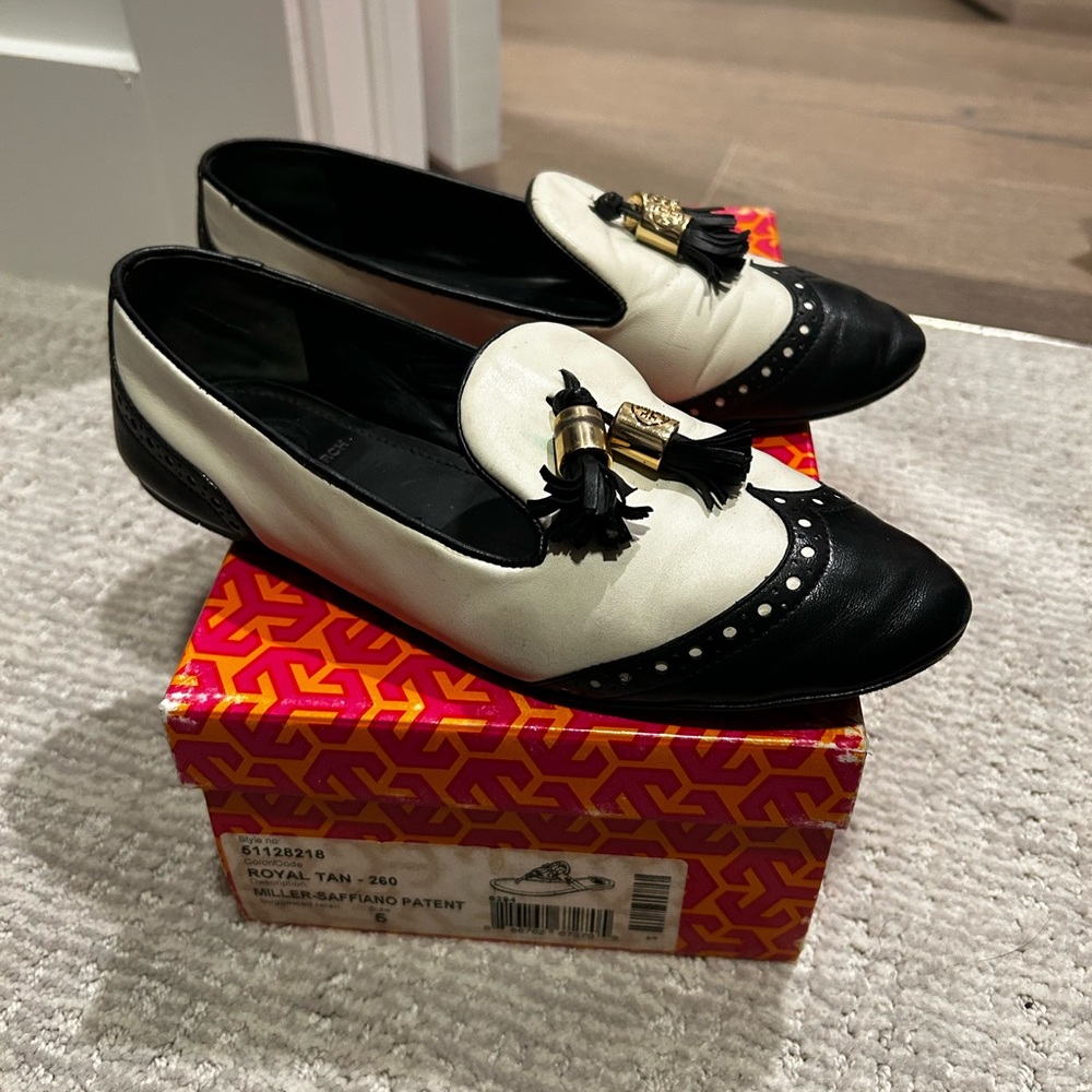 Tory Burch Black and White Loafers
